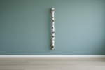 Birkenstamm vertikal an der Wand