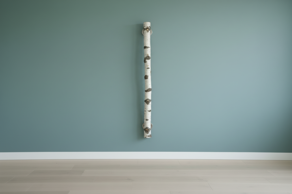 Birkenstamm vertikal an der Wand